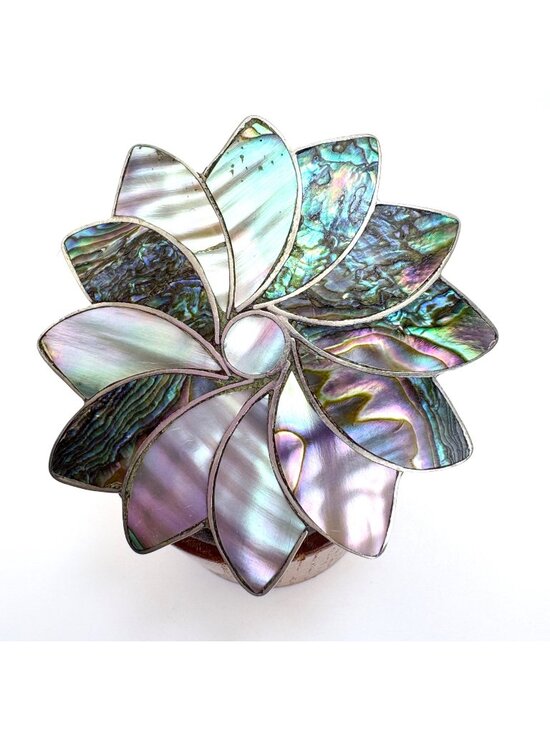 Jewelry - Abalone Flower Design Brooch Solid Sterling Silver 925 Size 2.25" Length